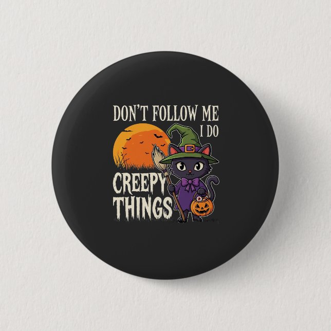 Skrämmande saker Halloween Katt Häxa Design_1 Knapp (Framsida)