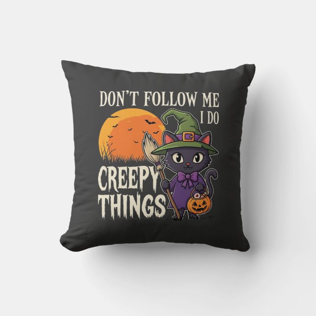 Skrämmande saker Halloween Katt Häxa Design_1 Kudde (Framsida)