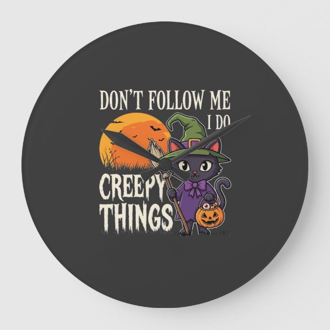 Skrämmande saker Halloween Katt Häxa Design_1 Stor Klocka (Framsida)
