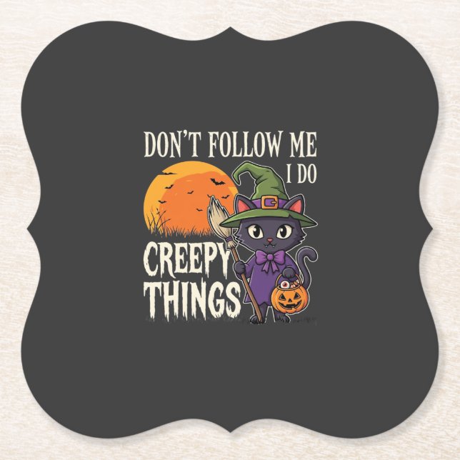 Skrämmande saker Halloween Katt Häxa Design_1 Underlägg Papper (Framsida)