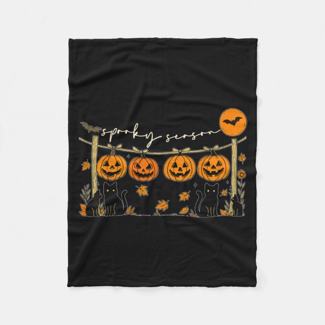 Skrämmande säsong Retro Halloween Svart katt Pumpa Fleecefilt (Framsidan)