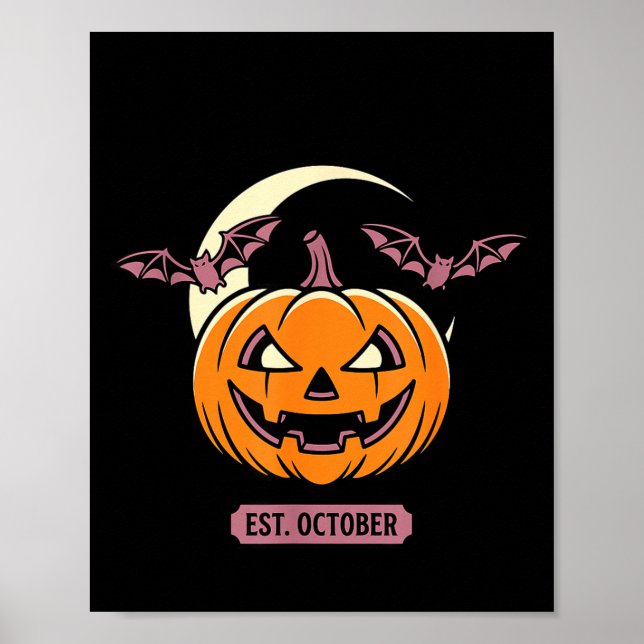 Skrämmande säsong spöke halloween pumpa fladdermus poster (Framsidan)
