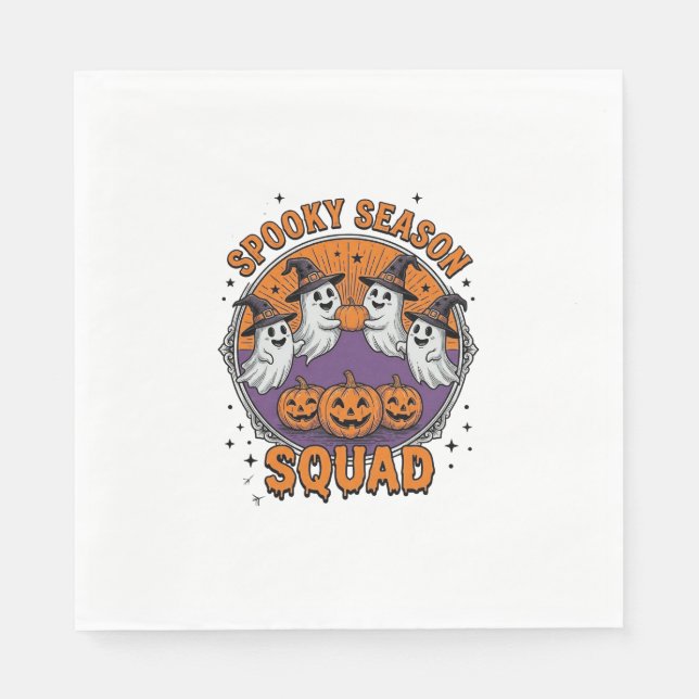 Skrämmande säsong Squad Söt Ghost Halloween Tröja_ Pappersservett (Framsidan)