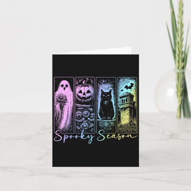 Skrämmande säsong Svart katt Pumpa Halloween Höst Kort (Framsida)