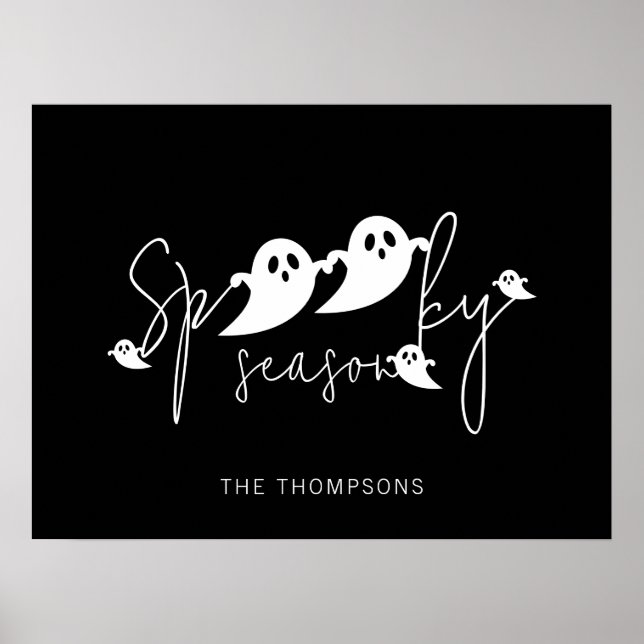 Skrämmande säsong svart och vit spöken Halloween Poster (Framsidan)