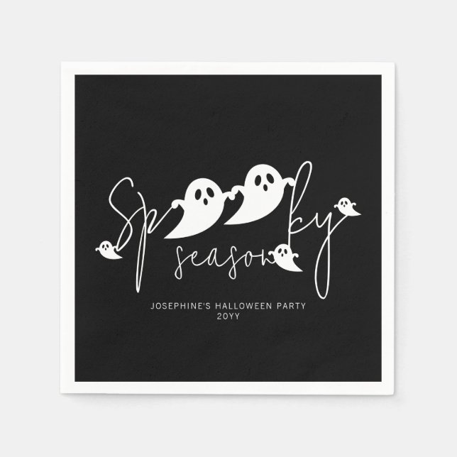 Skrämmande säsong Vit Söt Spöken Modern Halloween Pappersservett (Framsidan)