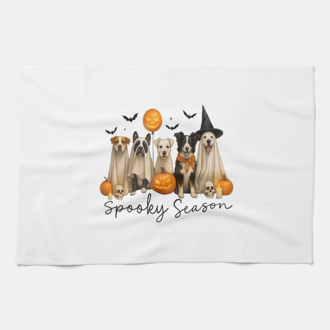 Skrämmande säsongen Halloween Hund Kökshandduk (Horisontell)