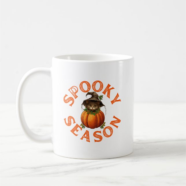 Skrämmande säsongens pumpa katt kaffemugg (Vänster)