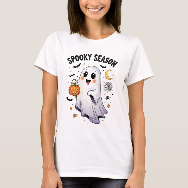 Skrämmande säsongs söt ghost t shirt (Framsida)