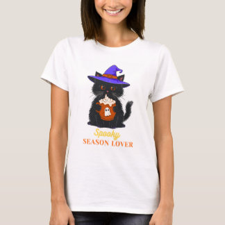 Skrämmande säsongsälskare Svart katt T-shirt | Söt