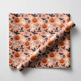 Skrämmande säsongsbetonad svart orange Halloween-m Presentpapper