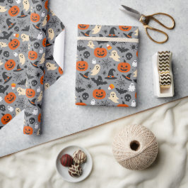 Skrämmande säsongsbetonat grått Halloween-mönster Presentpapper