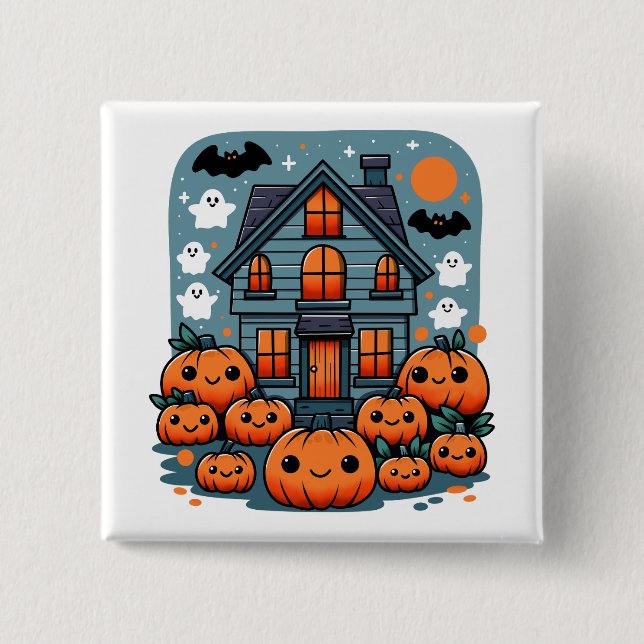 Skrämmande säsongsstämning Halloween-pumpor Anpass Knapp (Framsida)