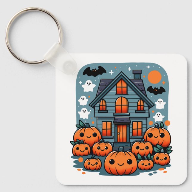 Skrämmande säsongsstämning Halloween-pumpor Anpass Nyckelring (Framsida)