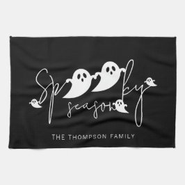 Skrämmande säsongstext och vita spöken Halloween Kökshandduk