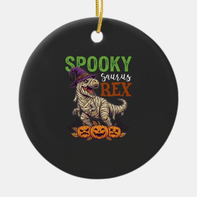 Skrämmande Saurus Rex Mummy Dinosaur Drottninghatt Julgransprydnad Keramik (Framsidan)