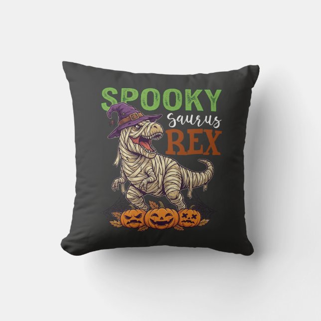 Skrämmande Saurus Rex Mummy Dinosaur Häxa Hatt Pum Kudde (Framsida)