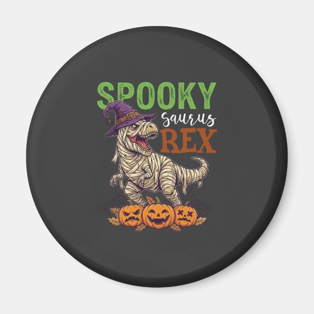 Skrämmande Saurus Rex Mummy Dinosaur Häxa Hatt Pum Magnet (Framsidan)
