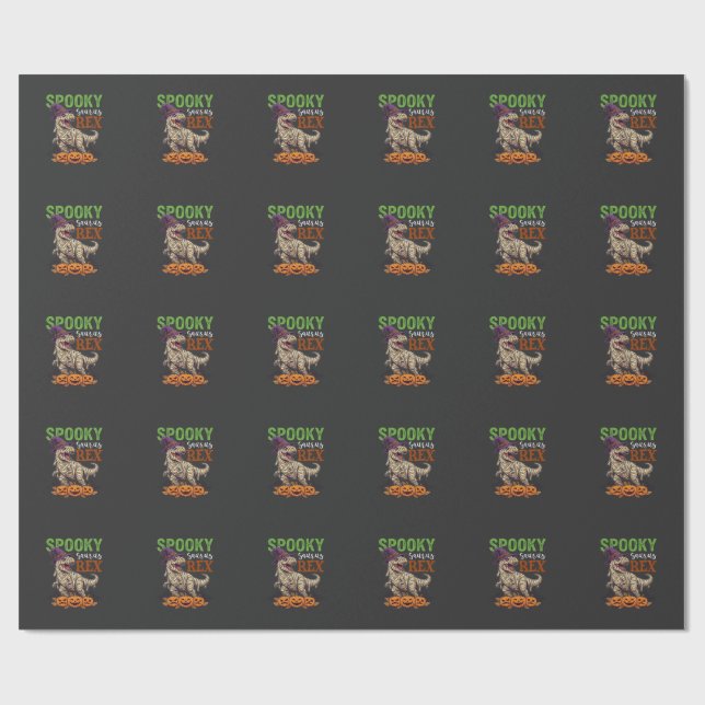Skrämmande Saurus Rex Mummy Dinosaur Häxa Hatt Pum Presentpapper (Platt)
