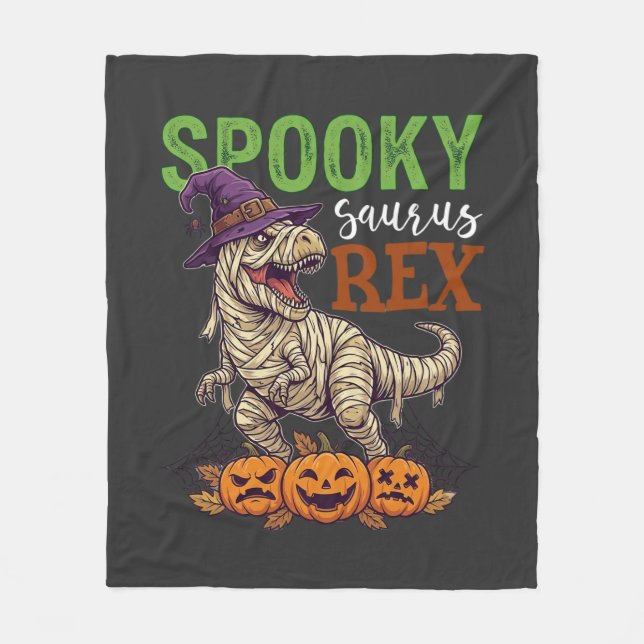 Skrämmande Saurus Rex Mummy Dinosaur Trollkarlshat Fleecefilt (Framsidan)