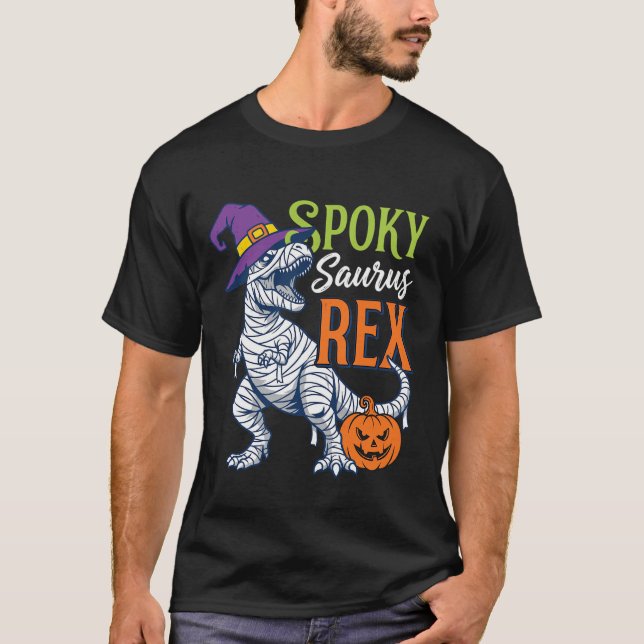 Skrämmande Saurus Rex Mummy Dinosaurie Halloween T Shirt (Framsida)