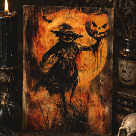 Skrämmande Scarecrow Jack O' Lantern Vintage Hallo Vykort
