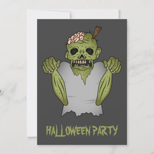 Skrämmande serie-zombie på grå Halloween-fest Inbjudningar (Framsida)