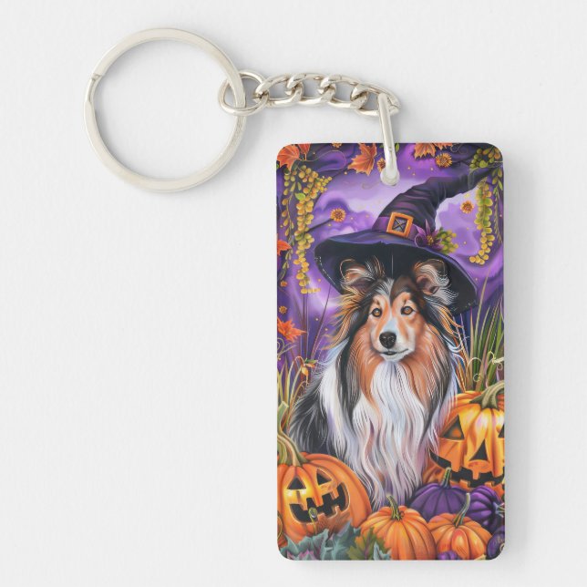 Skrämmande Shetlands Shepardhund Halloween Häxa Pu (Framsidan)