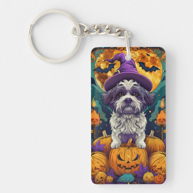 Skrämmande Shih Tzu Hund Halloween Häxa Och Pumpa  (Framsidan)