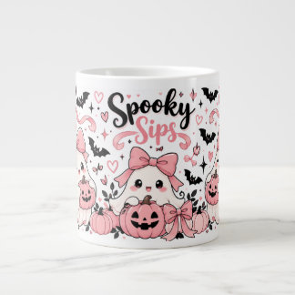 Skrämmande Sips Rosa Coquette Halloween Spöken Båg Jumbo Mugg