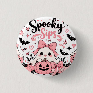 Skrämmande Sips Rosa Coquette Halloween Spöken Båg Knapp