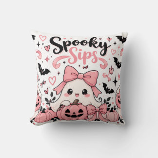 Skrämmande Sips Rosa Coquette Halloween Spöken Båg Kudde