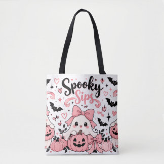 Skrämmande Sips Rosa Coquette Halloween Spöken Båg Tygkasse