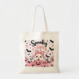 Skrämmande Sips Rosa Coquette Halloween Spöken Båg Tygkasse