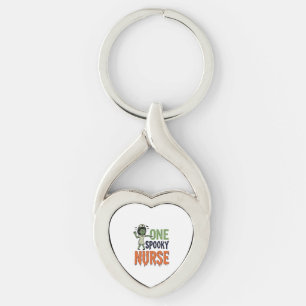 Skrämmande sjuksköterska Halloween Vintage Vector Twisted Heart Silverfärgad Nyckelring