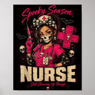 Skrämmande sjuksköterske Halloween skalle Scrub Rn Poster