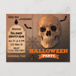 Skrämmande skalle, fladdermöss och spindel Hallowe Inbjudan Vykort