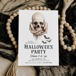 Skrämmande Skalle i Händer Halloweenfest Inbjudningar