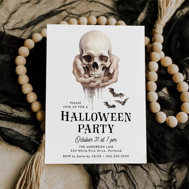 Skrämmande Skalle i Händer Halloweenfest Inbjudningar (Skapare uppladdad)
