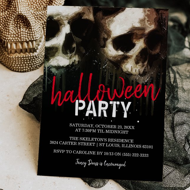 Skrämmande skalle möter Halloween-firande Inbjudningar (Skapare uppladdad)