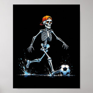 Skrämmande skelett fotbollsspelare rolig Halloween Poster