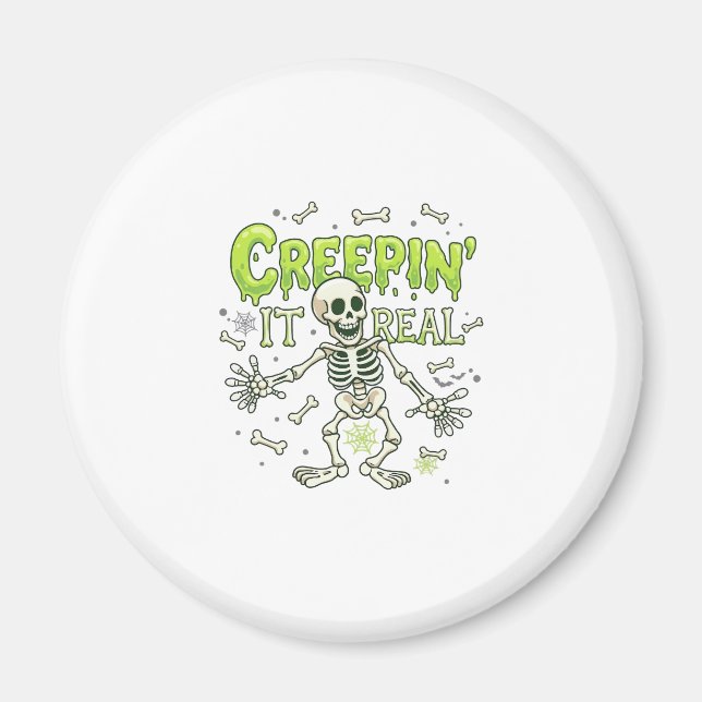 Skrämmande skelett Halloween-ben Spindelväv Magnet (Framsidan)