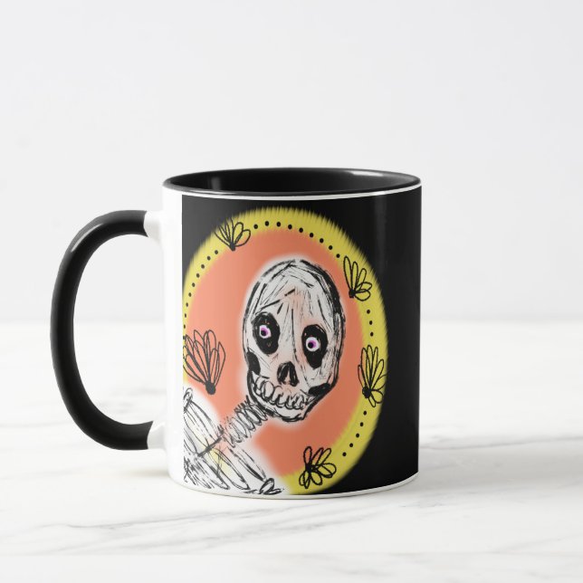 Skrämmande skelett Halloween-klotter  Mugg (Vänster)