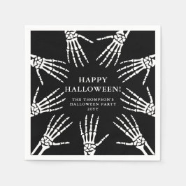 Skrämmande skelett handben på svart Halloween Pappersservett