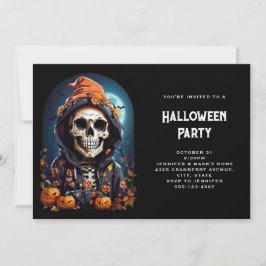 Skrämmande skelett & höstpumpor Halloween Inbjudningar