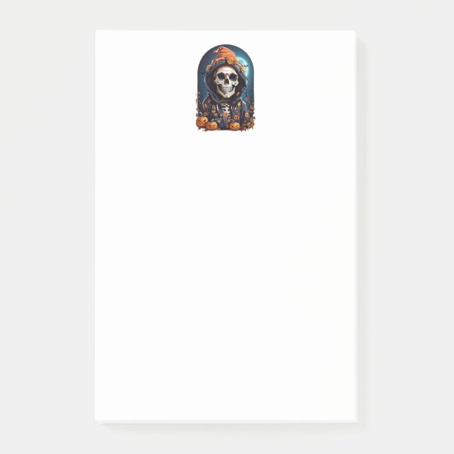 Skrämmande skelett & höstpumpor Halloween Post-it Block (Framsida)