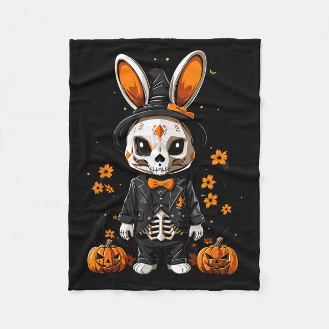 Skrämmande skelett kanin Halloween-kostym Fleecefilt (Framsidan)