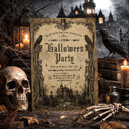Skrämmande skelett Korpar Spökhus Halloween Inbjudningar