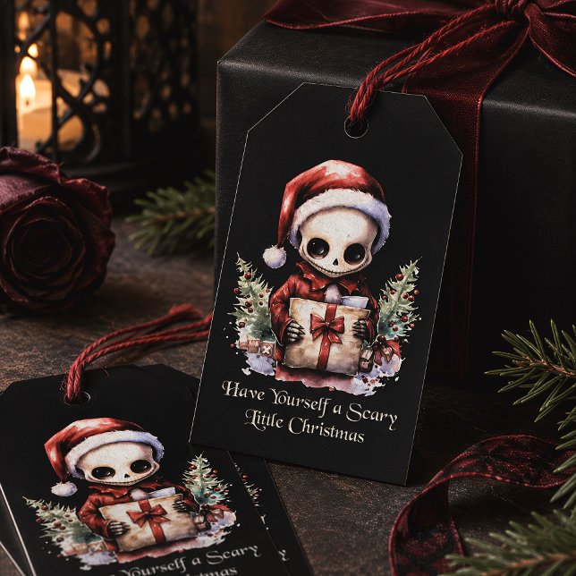 Skrämmande skelett läskiga lilla jul Creejmas Presentetikett (Skapare uppladdad)