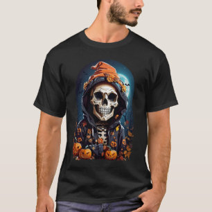 Skrämmande skelett med onda pumpor t shirt